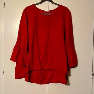 Red Linen Bryn Walker Lightweight 3/4 sleeve top with ruffle hem